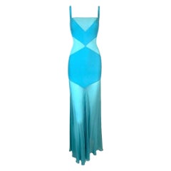 Retro C. 1999 Gianni Versace Sheer Blue Silk Long Gown Dress