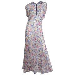 1930s Bias Cut Silk Chiffon Dress