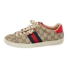 Gucci Brown GG Canvas Ace Web Sneakers Size 37