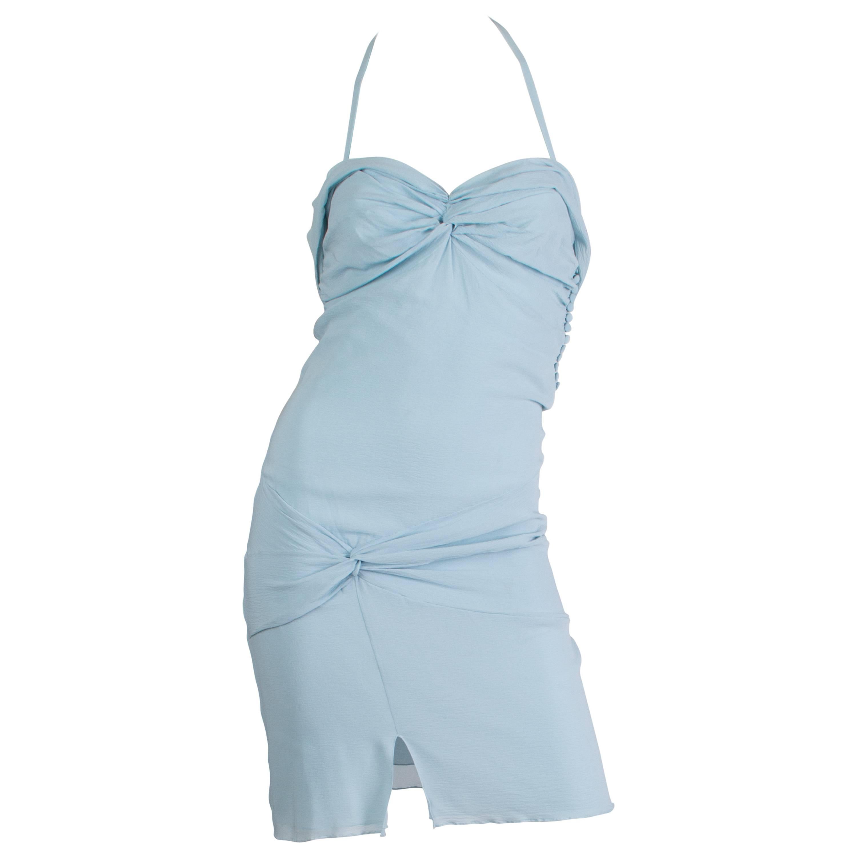 1990S JOHN GALLIANO CHRISTIAN DIOR Baby Blue Silk Chiffon Iconic Slip Dress As 