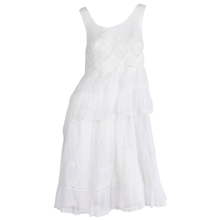 1920s Cotton Net and Lace Dress For Sale at 1stDibs