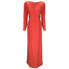 1970s Halston Red Silk Long Sleeve Evening Dress 11