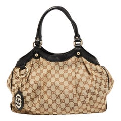 Gucci Beige/Black GG Canvas And Leather Meidum Sukey Tote