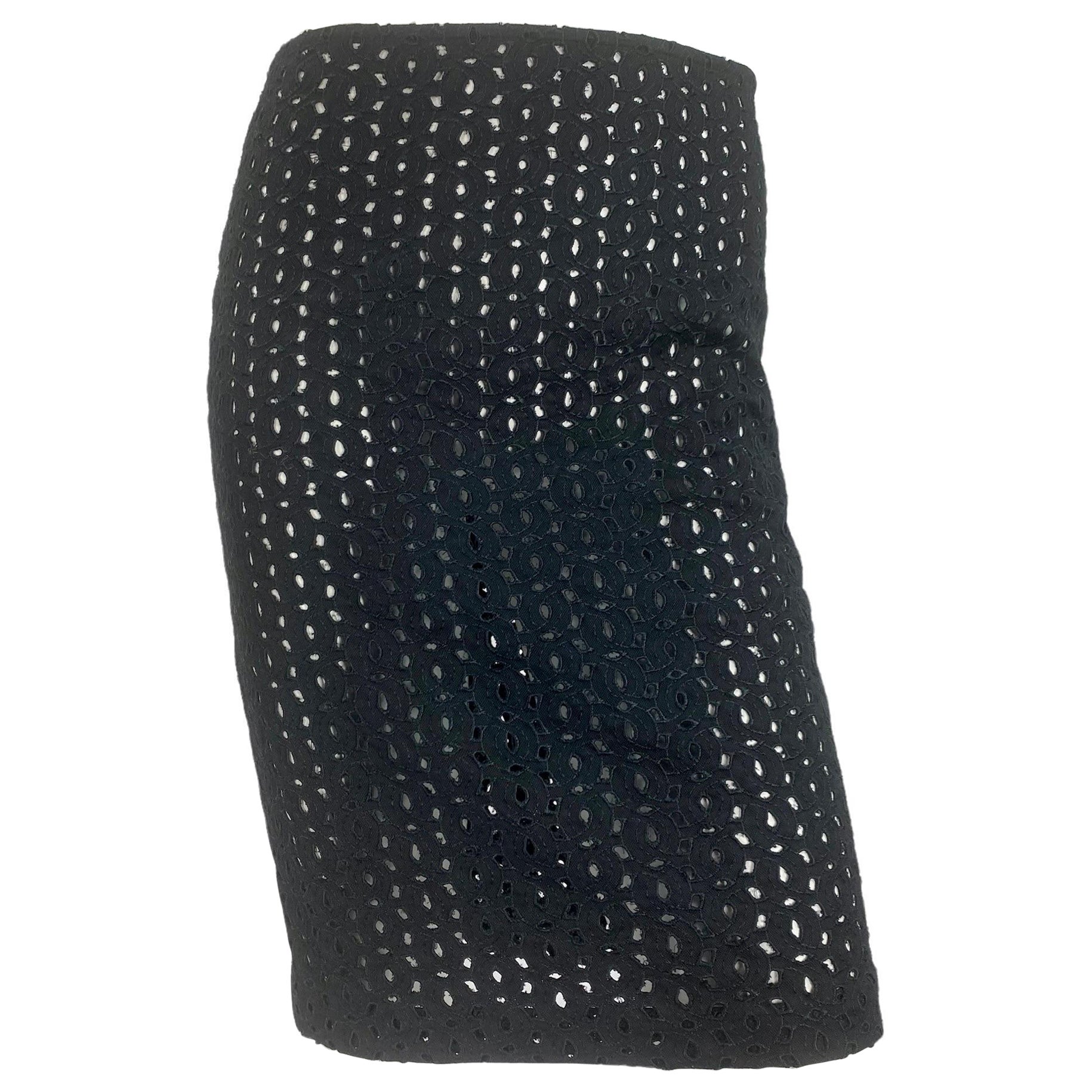 Vintage Gianni Versace Couture S/S 2002  Black Eyelet Pencil Skirt Italian 38   For Sale