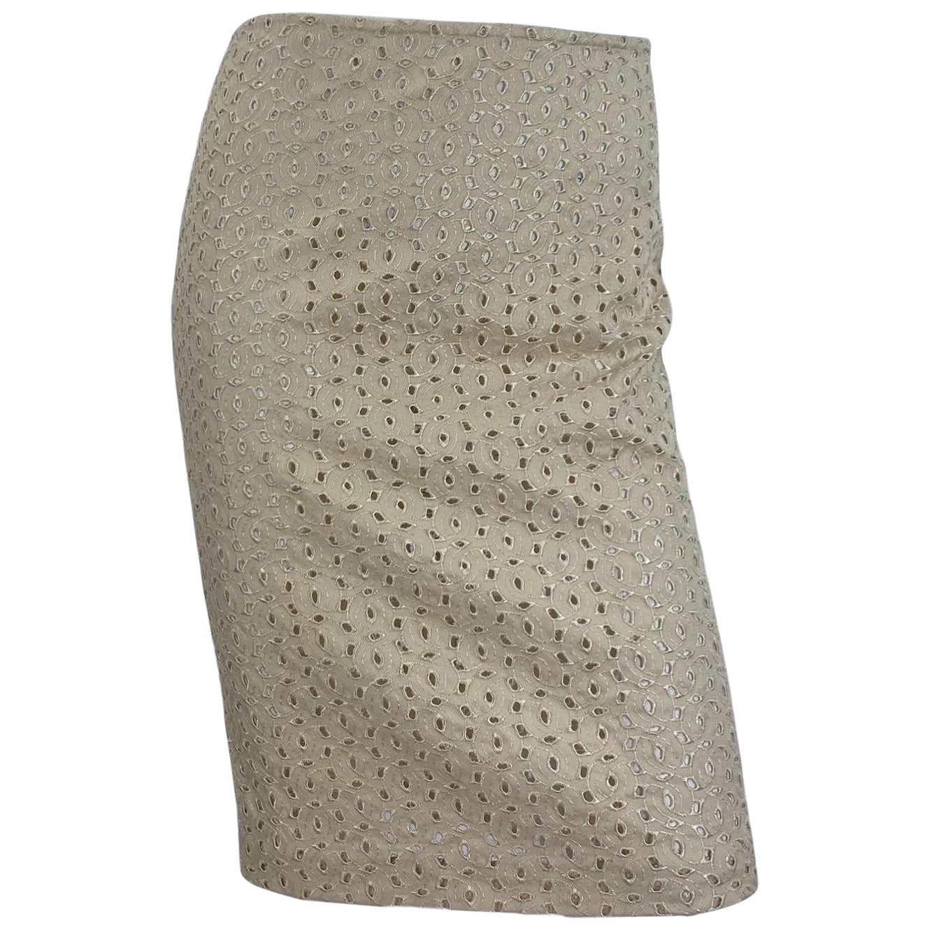  Vintage Gianni Versace Couture S/S 2002 Nude Eyelet Pencil Skirt It 38 - US 4 For Sale