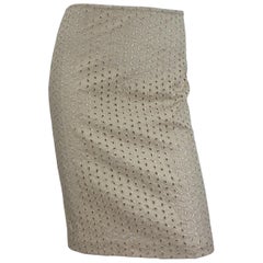  Vintage Gianni Versace Couture S/S 2002 Nude Eyelet Pencil Skirt It 38 - US 4