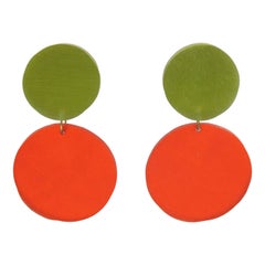 Kaso Orange and Green Lucite Dangle Clip Earrings