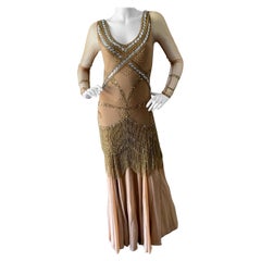 Class Cavalli Extravagantly Jeweled Vintage Evening Dress with Beaded Fringe