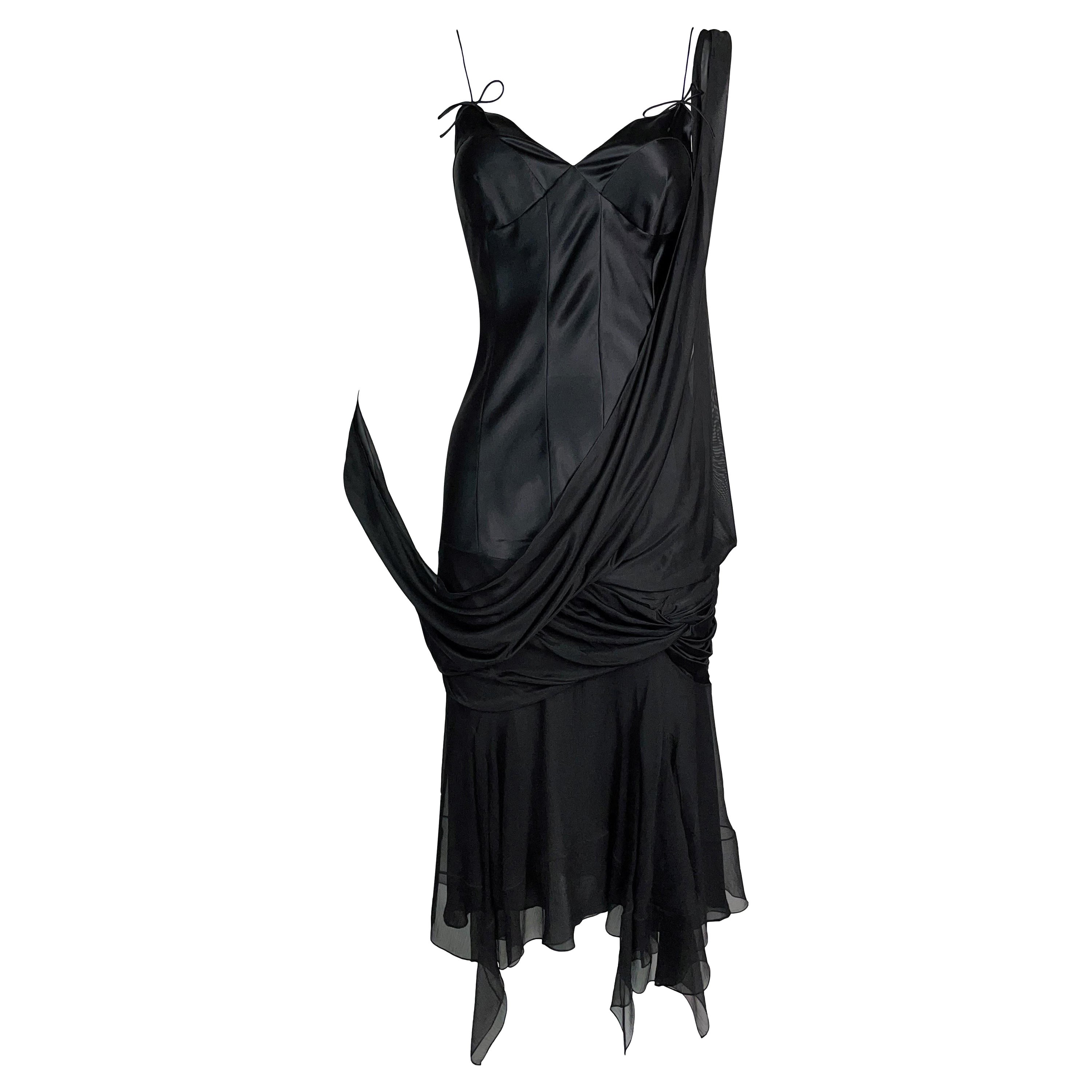 S/S 2004 Christian Dior John Galliano Black 20's Style Drop Waist Silk Dress