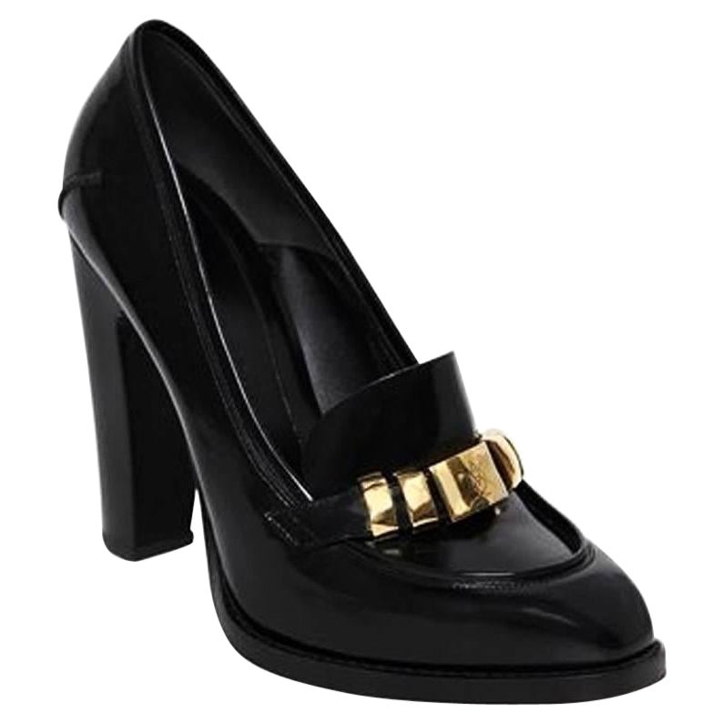 New Alexander McQueen Black Brushed Leather Pumps Gold Logo 36 and 40 For Sale