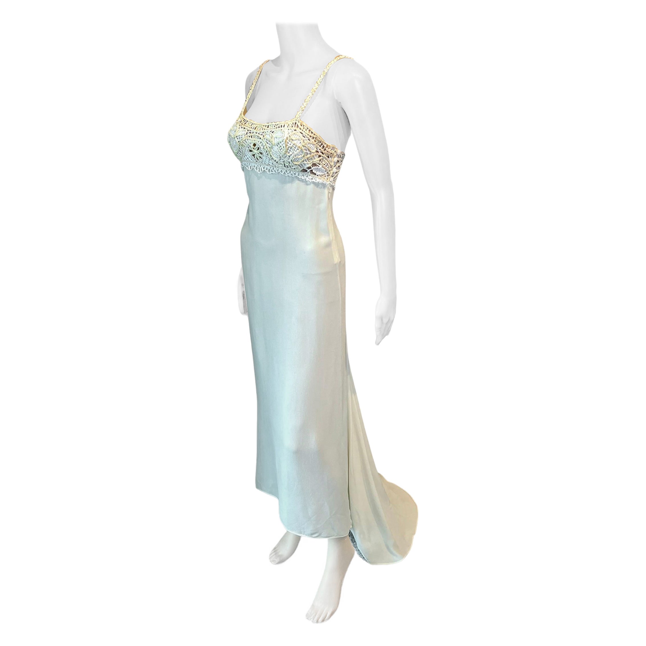 Gianni Versace S/S 1997 Runway Embroidered Lace Ivory Evening Dress Gown 