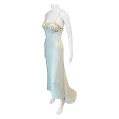 Vintage Gianni Versace S/S 1997 Runway Embroidered Lace Ivory Evening Dress Gown 