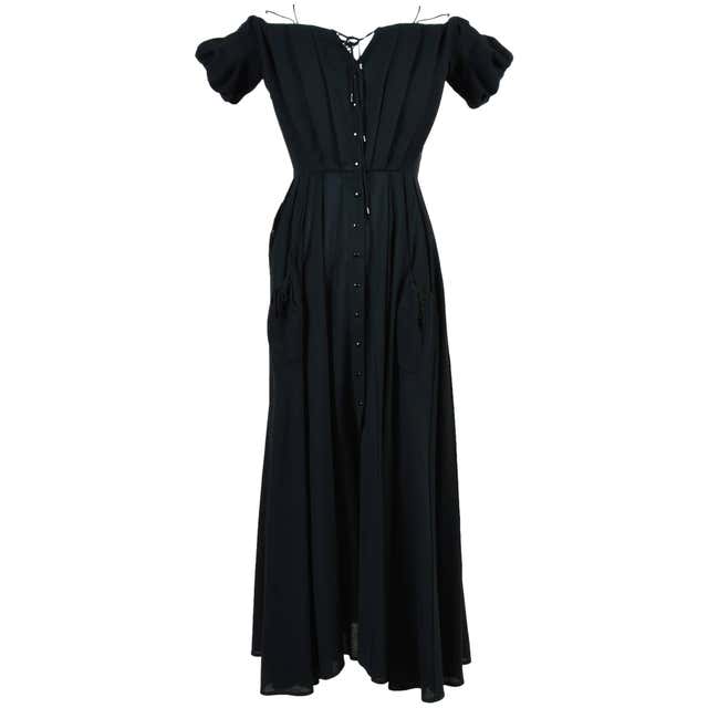 Vintage Thierry Mugler Black Crepe Off the Shoulder Puff Sleeve Dress ...
