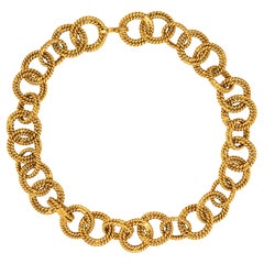 80s Vintage Chanel Necklace 20" Round Rope Link Chain Yellow Gold Tone 