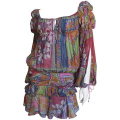 Vintage Christian Dior Bohemian Hippie Chic Batik Split Sleeve Dress