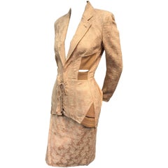 Vintage 1980s Iconic Jean Paul Gaultier Peach Jacquard Corset-Inspired Skirt Suit