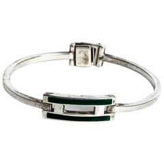 Signed Gucci Sterling Silver and Green Enamel Bracelet