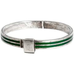 Signed /vintage Gucci Sterling Silver Bracelet with Green Enamel Stripes