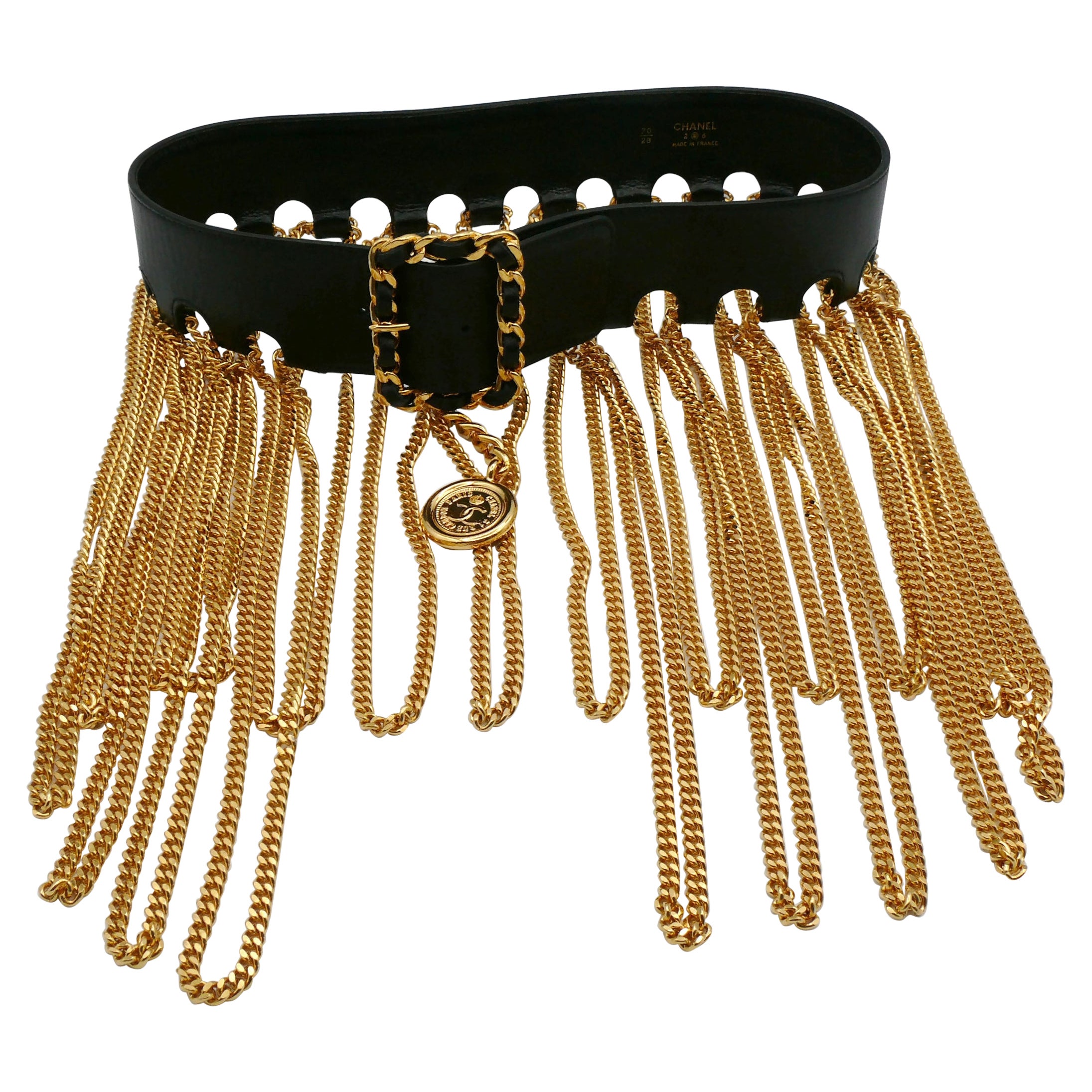 CHANEL Vintage Iconic Leather Multi Chain Tassel Runway Belt Fall Winter  1991 at 1stDibs