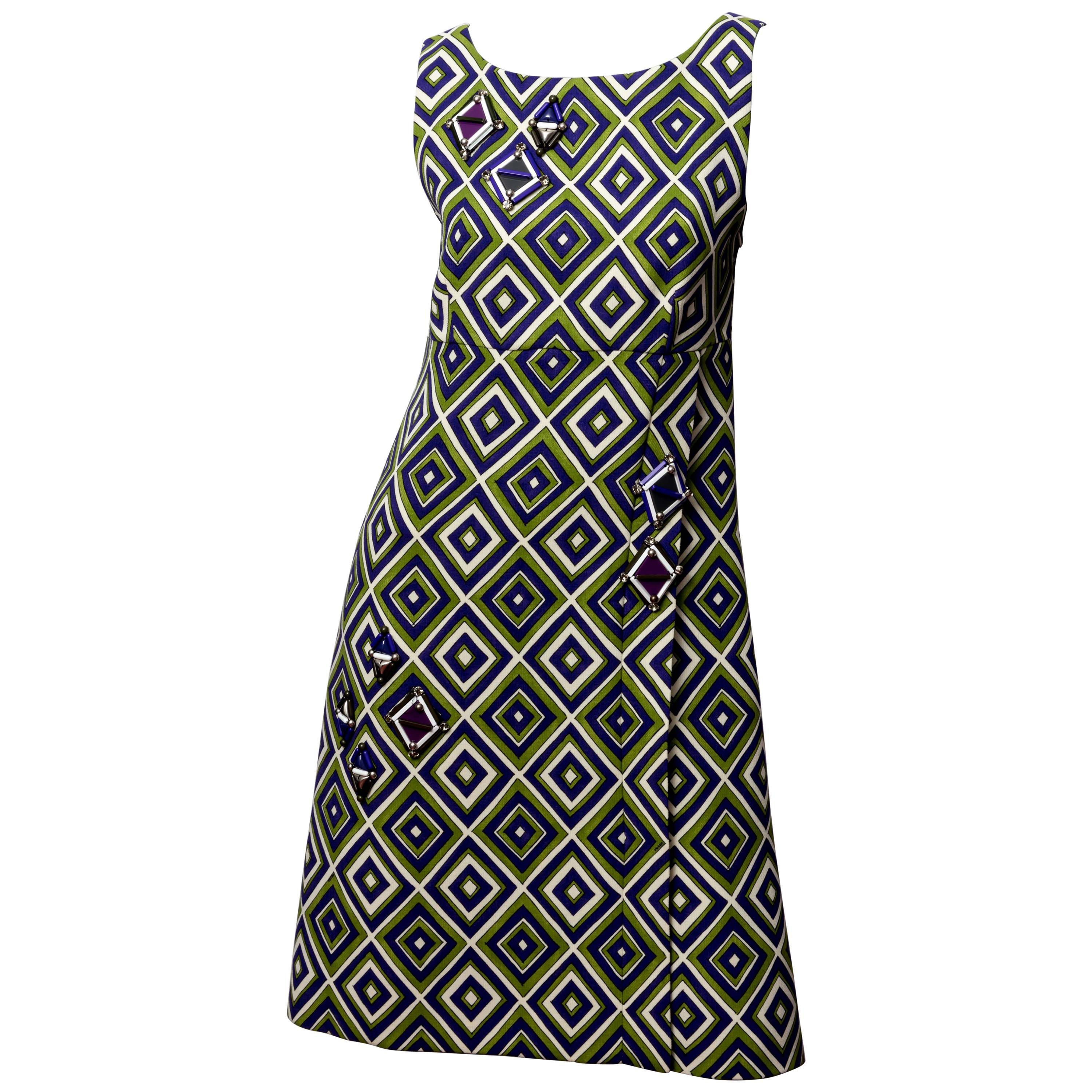 Prada Geometric Print Dress with Resin Embellishment