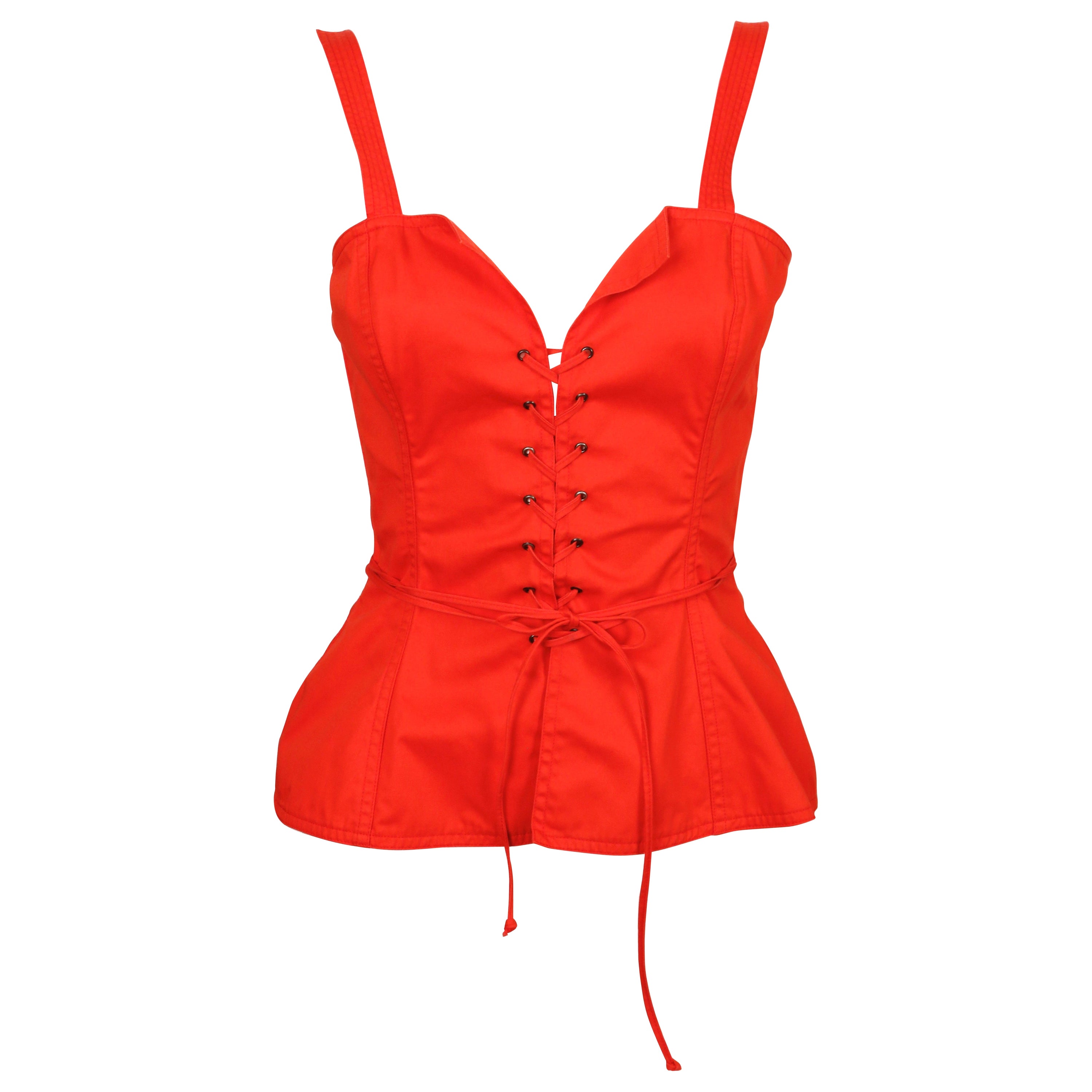 1977 YVES SAINT LAURENT red lace up RUNWAy peasant bustier  