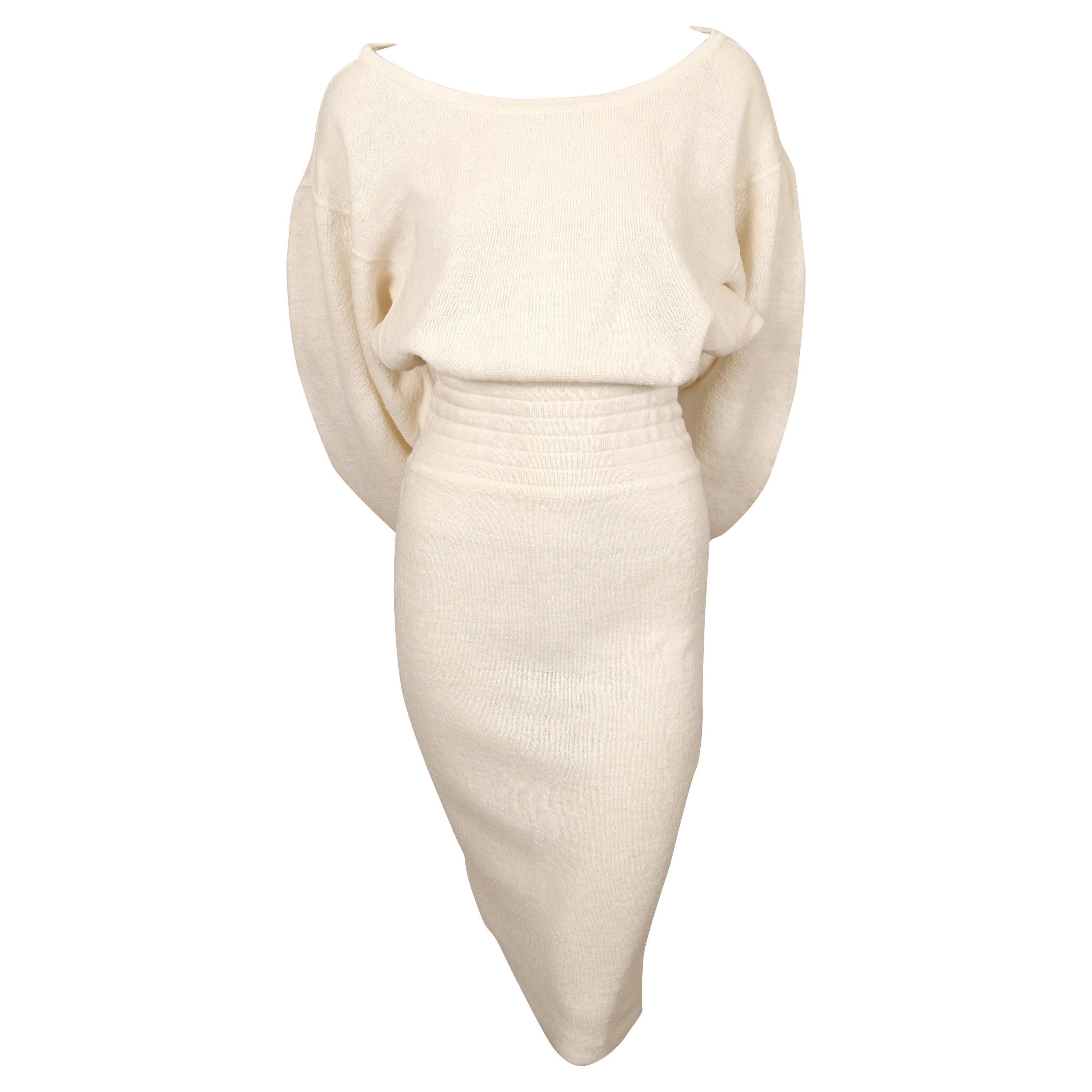 1980's AZZEDINE ALAIA linen knit dress with cut out back For Sale at 1stDibs