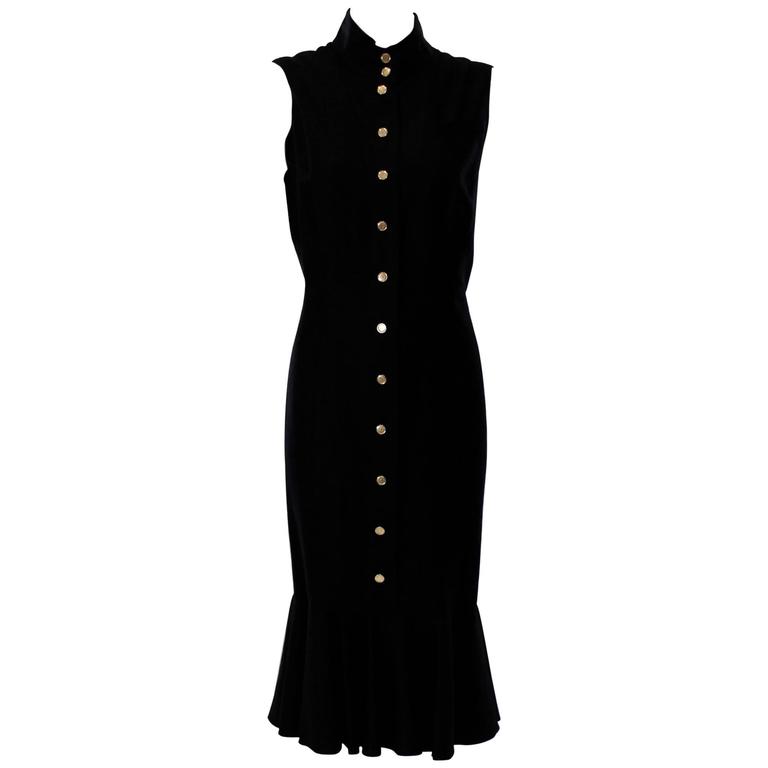 1980s Louis Feraud Button Down Ruffled Dress For Sale at 1stDibs