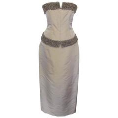 Donald Deal Beaded Taupe Strapless Two-Piece Evening Gown