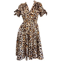 John Galliano Christian Dior Size 10 Leopard Cheetah 1940s Style Silk Dress
