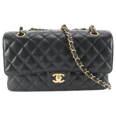 Chanel 2022 Black Quilted Caviar Leather Medium Classic Double Flap GHW 79C85