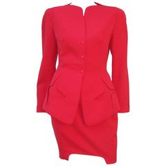 c.1990 Thierry Mugler Fiery Red Suit With Star Pockets & Stylized Skirt 5