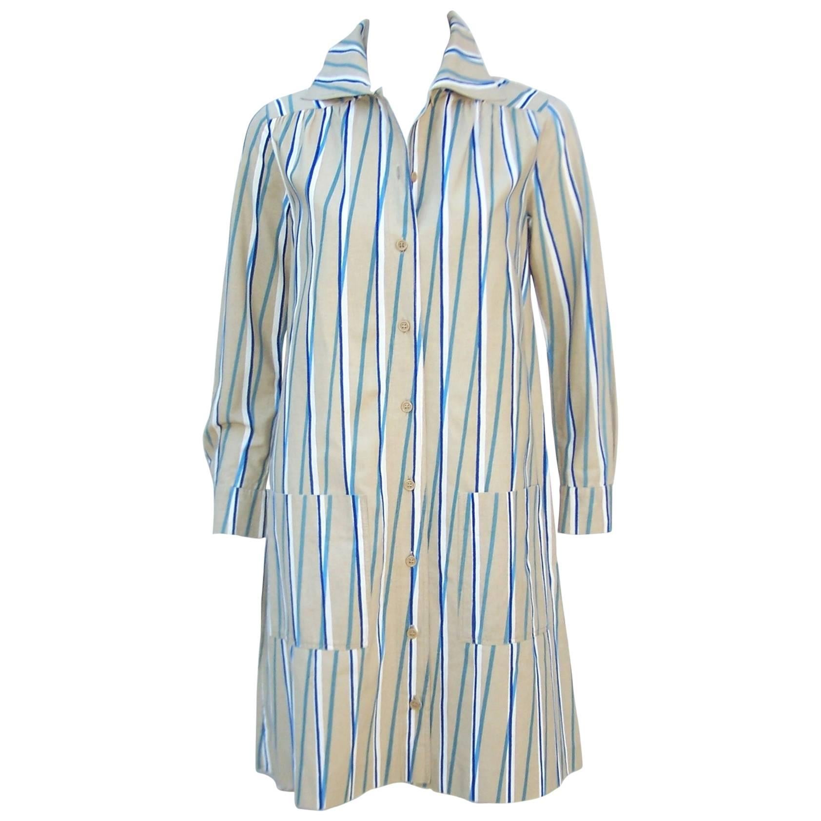 1970s Marimekko of Finland Graphic Op Art Striped Cotton Shirt Dress