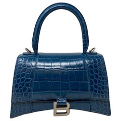 Balenciaga Blue Croc Embossed Hourglass Bag 