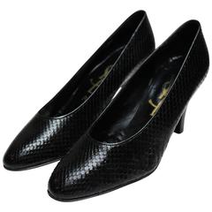 Yves Saint Laurent Black Snakeskin Shoes 7