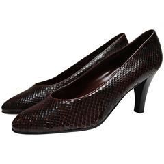 Yves Saint Laurent Paris Brown and Black Snakeskin Court Shoes 5