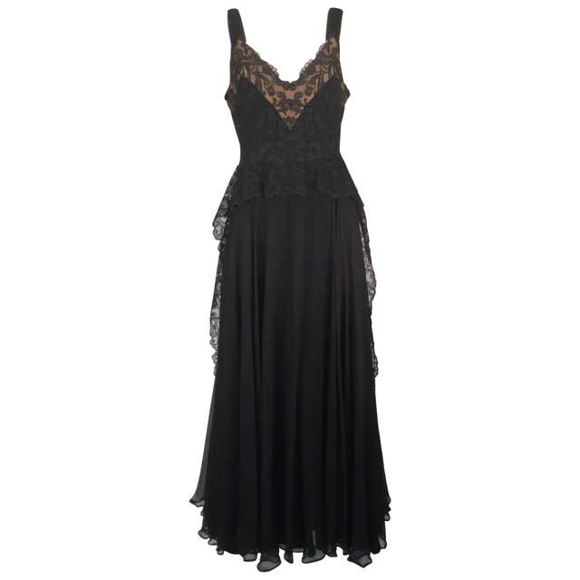 1940s Black Silk Evening Dress with Lace Overlay For Sale at 1stDibs ...