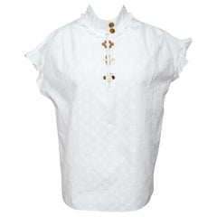 Louis Vuitton - Robe à manches courtes à fleurs dorées avec monogramme blanc, taille 36, état neuf avec étiquettes