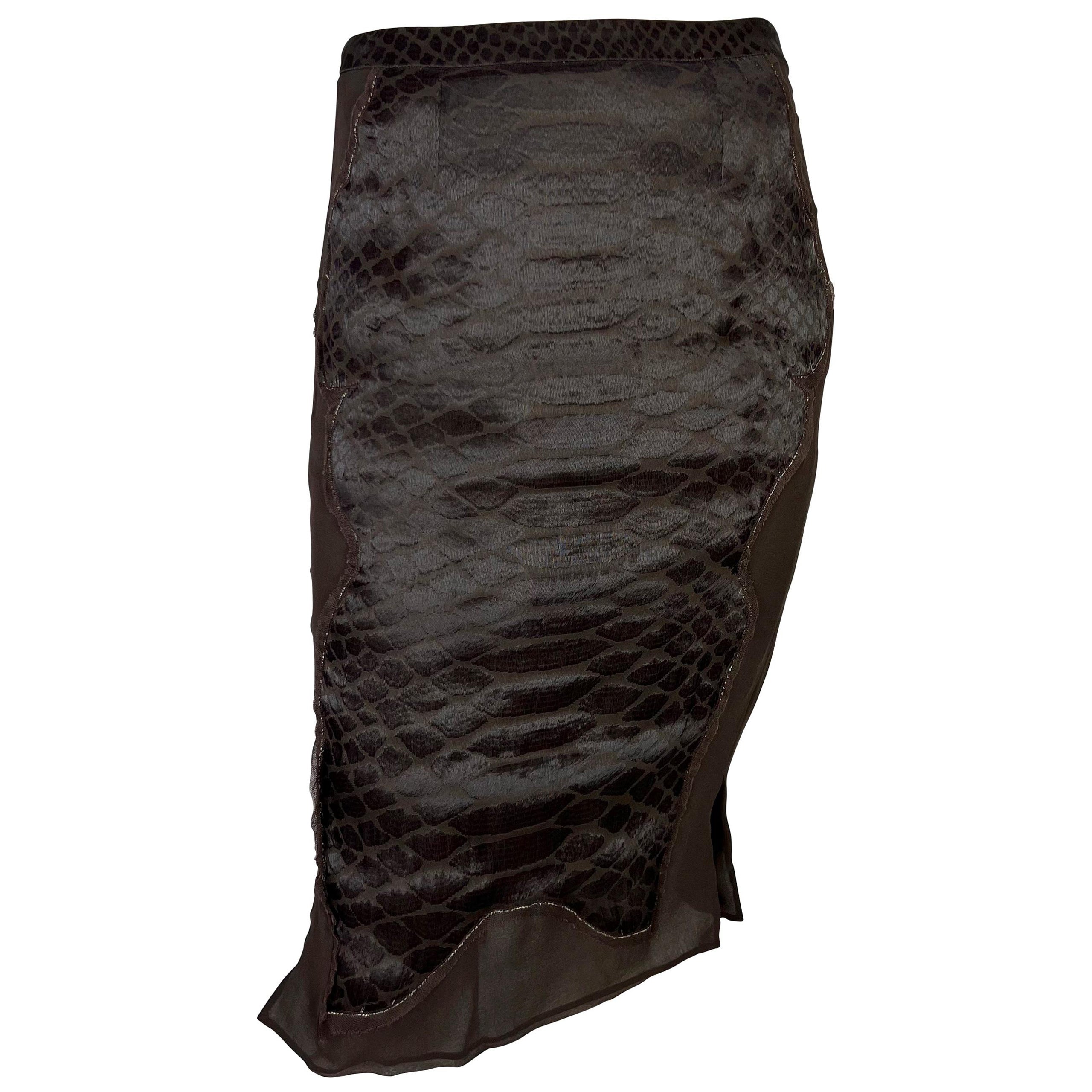 F/W 2004 Yves Saint Laurent by Tom Ford Sheer Brown Scale Chinoiserie Skirt For Sale
