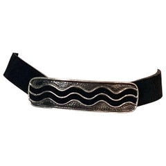 Yves Saint Laurent Black Suede Belt with a Hammered Metal and Suede Buckle