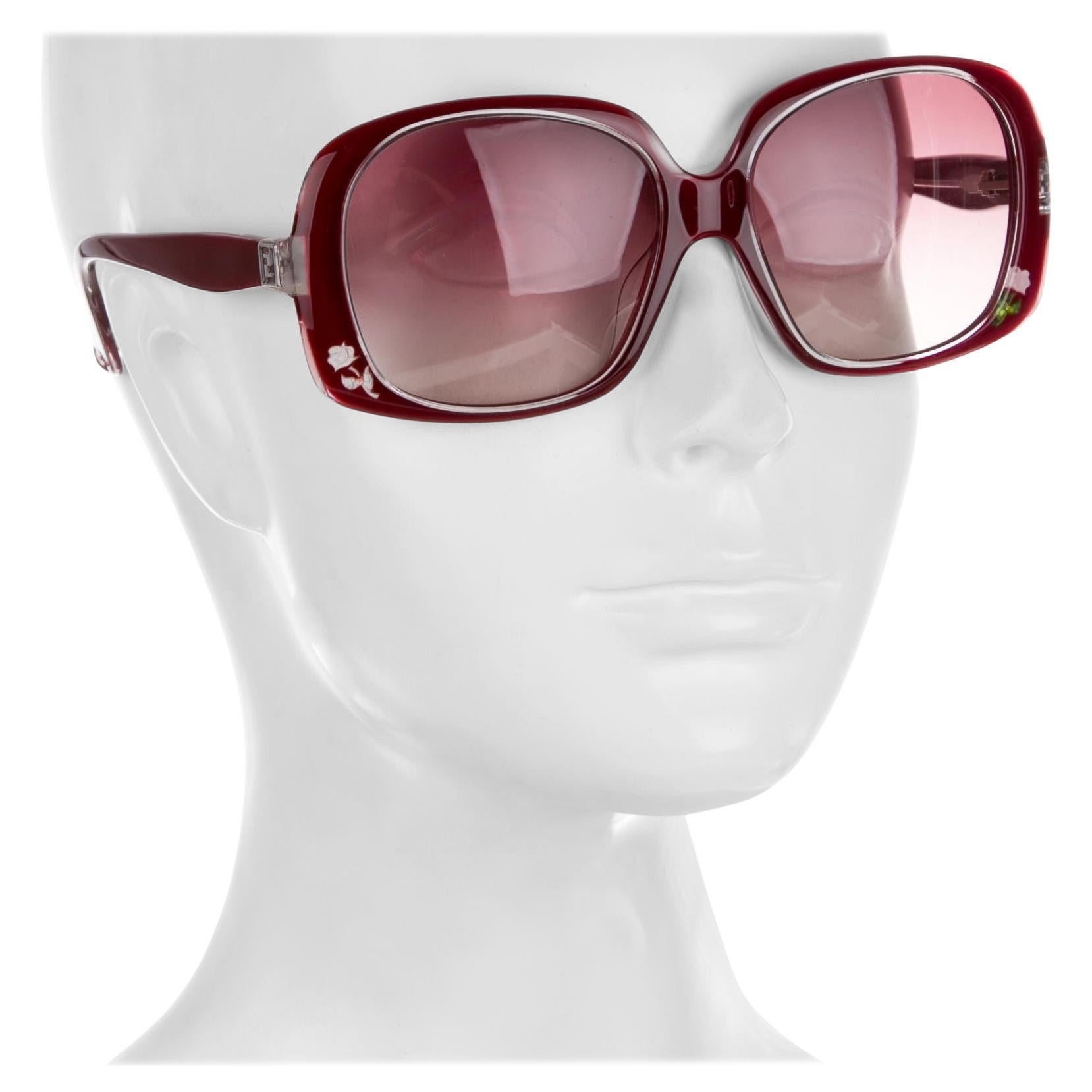 New Fendi Deep Red Rose Inlaid Sunglasses With Case