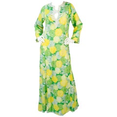 Retro Early 1970s "The Lilly" Lilly Pulitzer Cotton Green and Yellow Floral Caftan