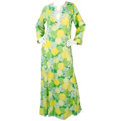 Early 1970s "The Lilly" Lilly Pulitzer Cotton Green and Yellow Floral Caftan 3