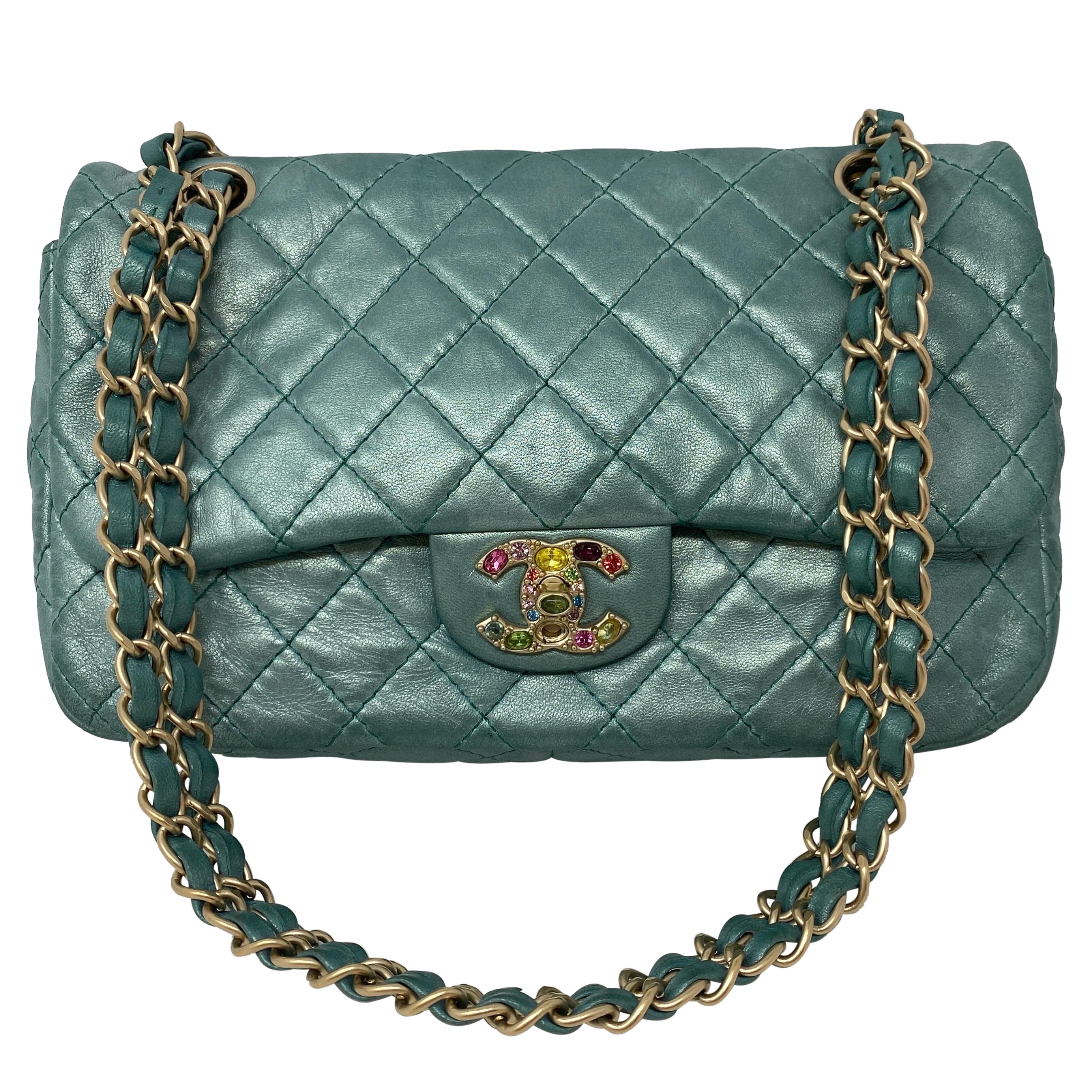 Chanel Teal Jeweled Bag at 1stDibs  chanel funky town bag, chanel jewel  chain bag