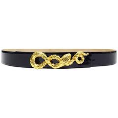 Valentino Black Patent Leather Belt with Gold Serpent Buckle