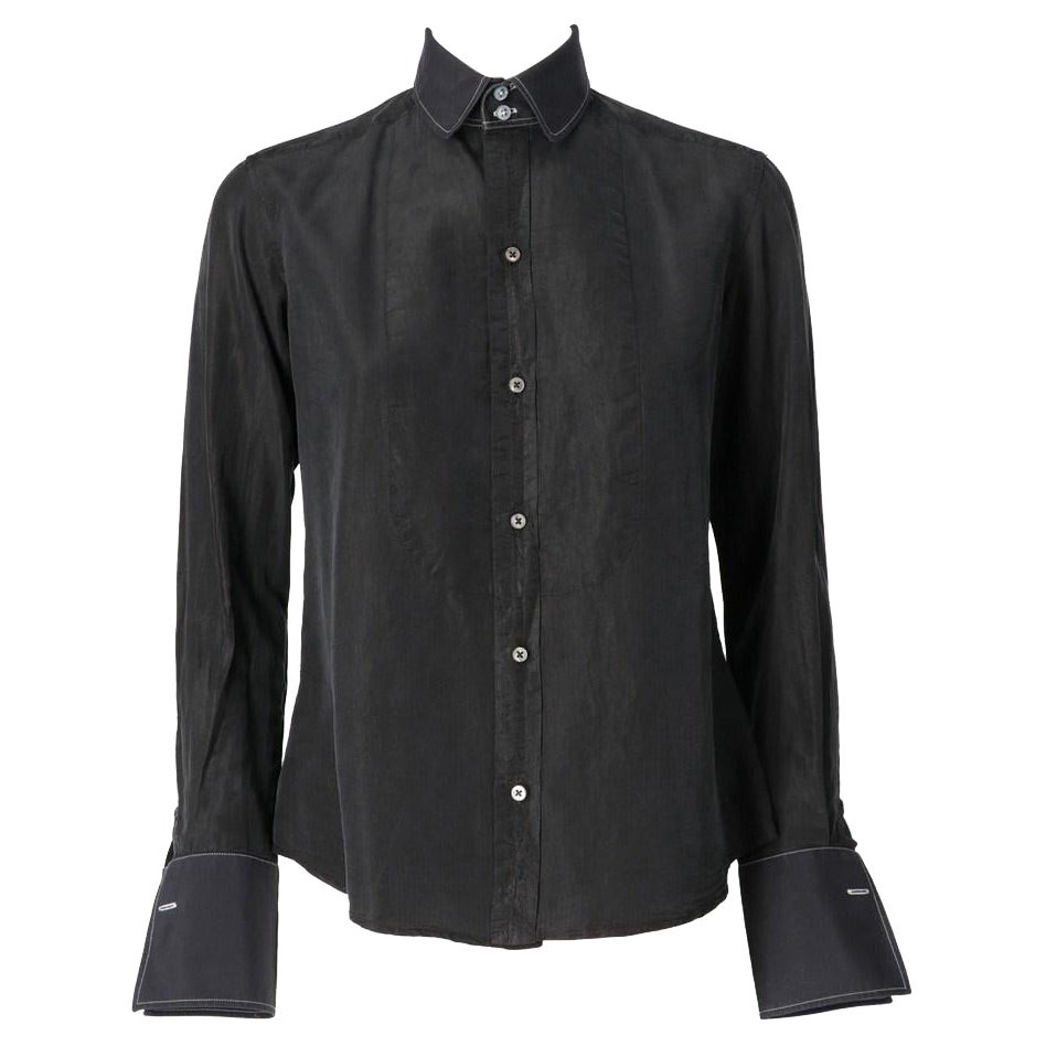 1990s Ralph Lauren black silk shirt with white decorative stitching