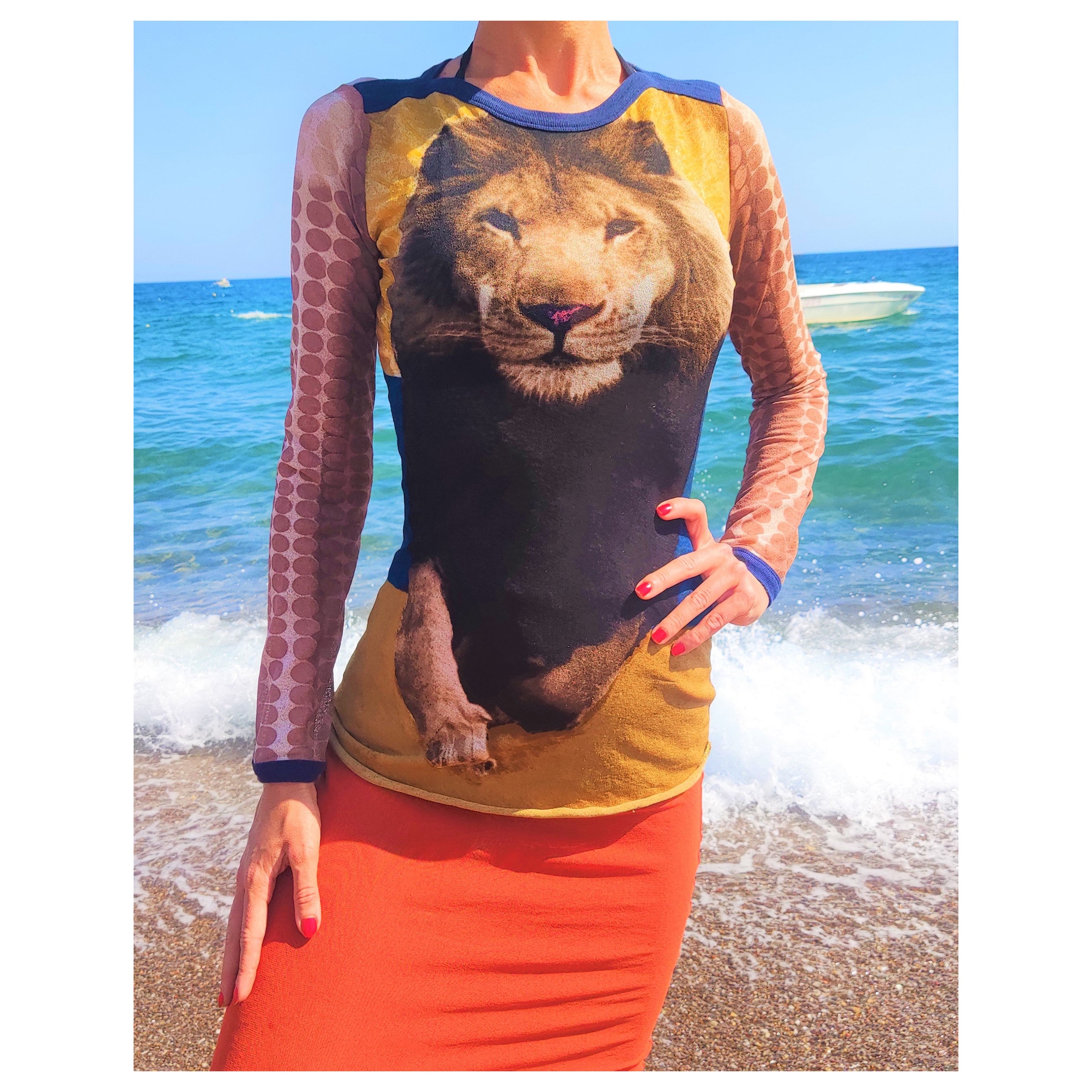 Jean Paul Gaultier Lion Cyberbaba Optical Illusion Vasarely 1996 Top Skirt Dress For Sale