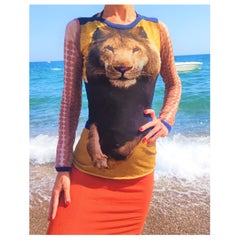 Retro Jean Paul Gaultier Lion Cyberbaba Optical Illusion Vasarely 1996 Top Skirt Dress