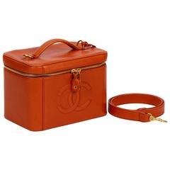 Vintage Chanel Orange Caviar Beauty Case Bag