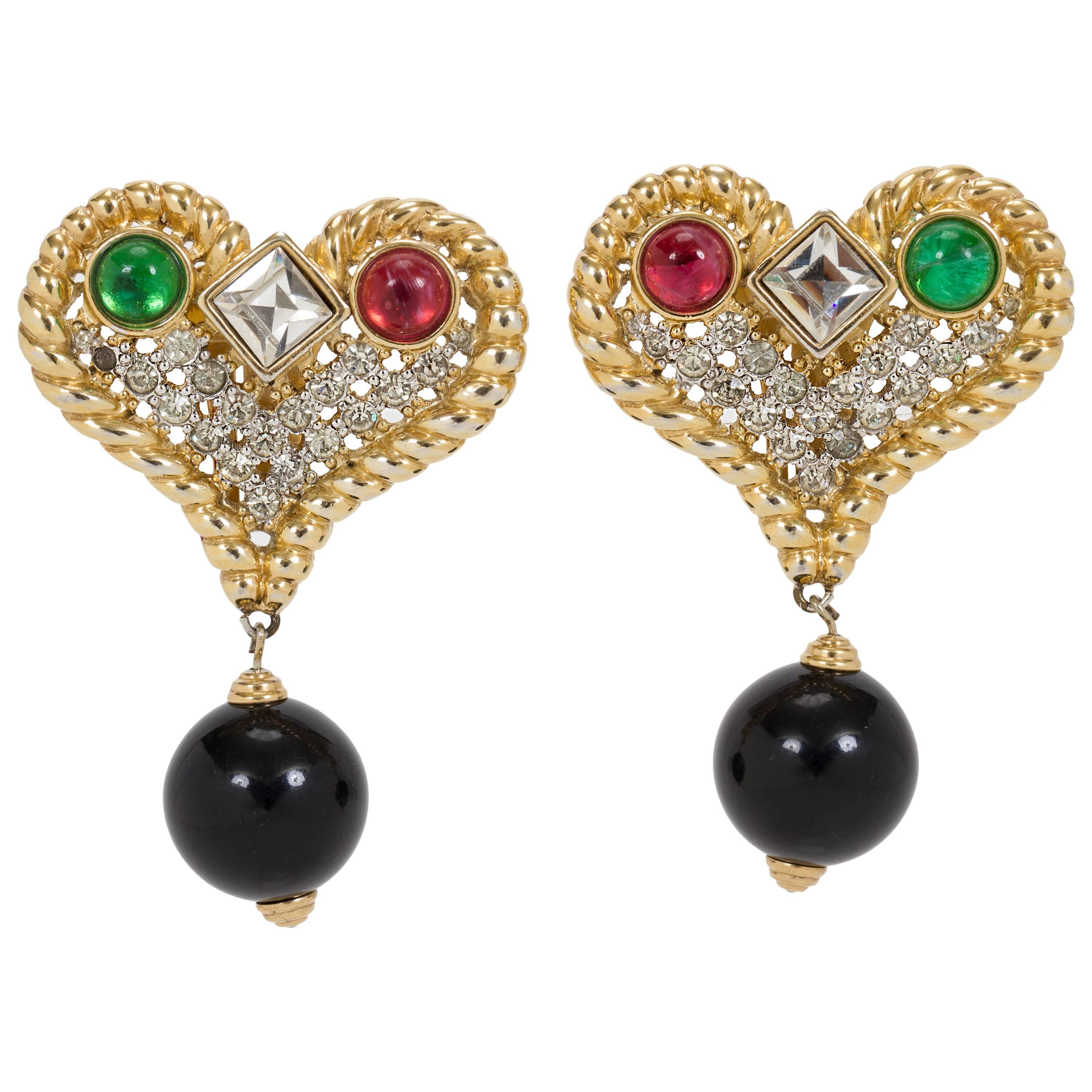 Oversize Valentino Heart Stone Earrings For Sale