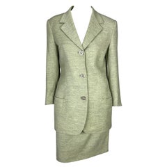 Vintage 1994 Gianni Versace Couture Medusa Hardware Green Wool Cashmere Skirt Suit